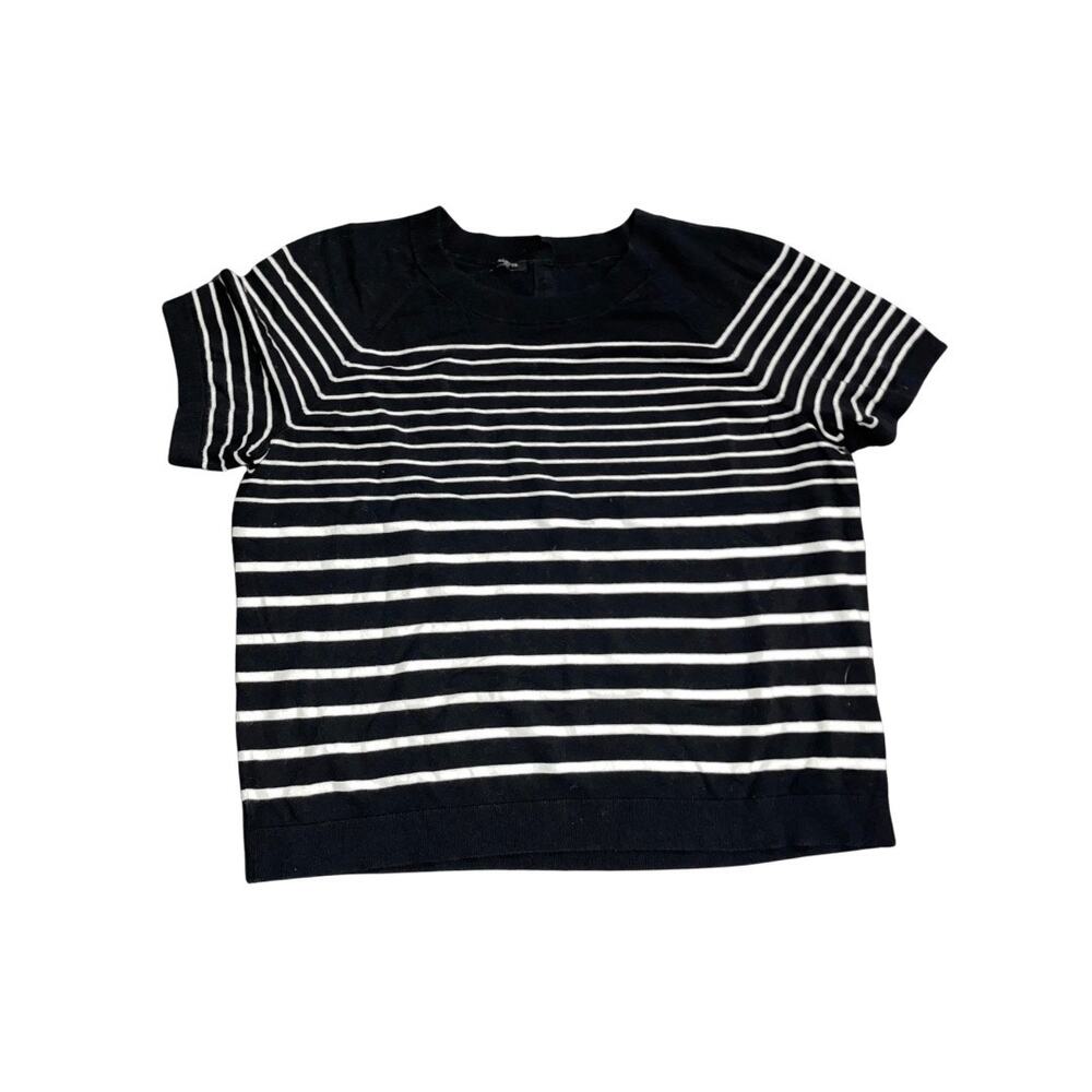 Talbots Black White Striped Top Cotton Blend Blouse SZ L Casual Preppy Nautical